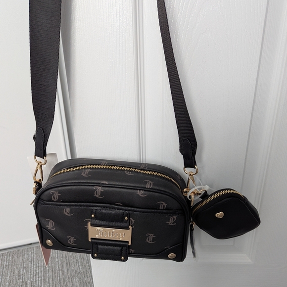 BNWT - Juicy Couture Black Shoulder or Crossbody Bag/Purse With Change Pouch - Picture 3 of 6